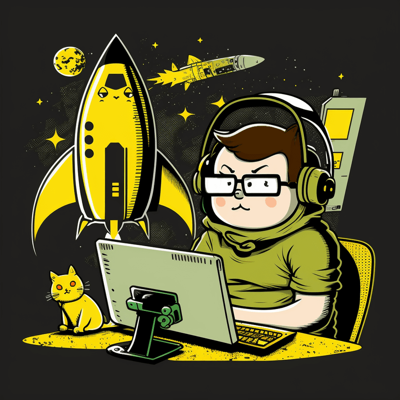 Bas looking at computer with evil cat